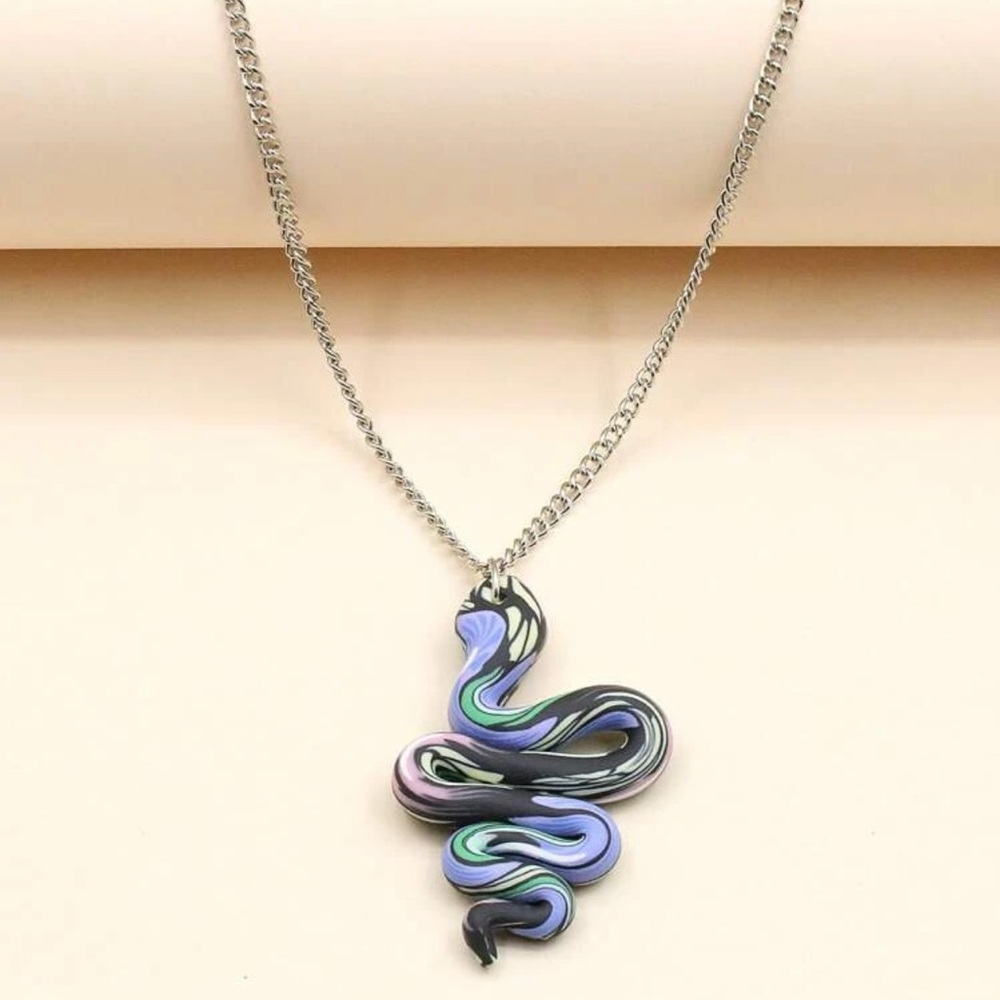 🐍 Awesome Colorful Patterned Polymer Clay Serpent Snake Necklace 🐍